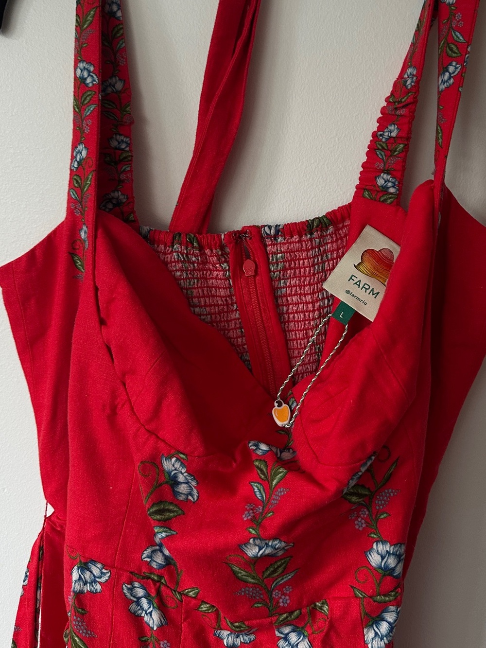 FARM Rio Sweet Bloom Bouquet Red Floral Mini Dress Size L - Picture 2 of 8